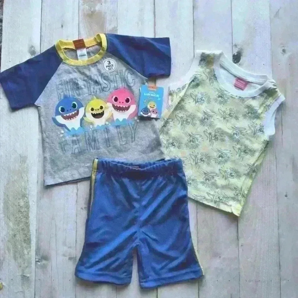 Baby Shark Family 3pc Boys Toddler Pajama Shorts Set Outfit Size 12M NWT